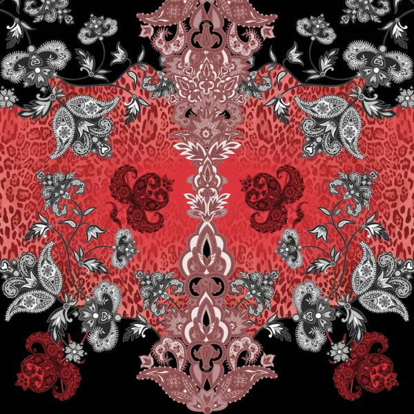 Geometric Paisley Red Black Design — Stock Photo, Image