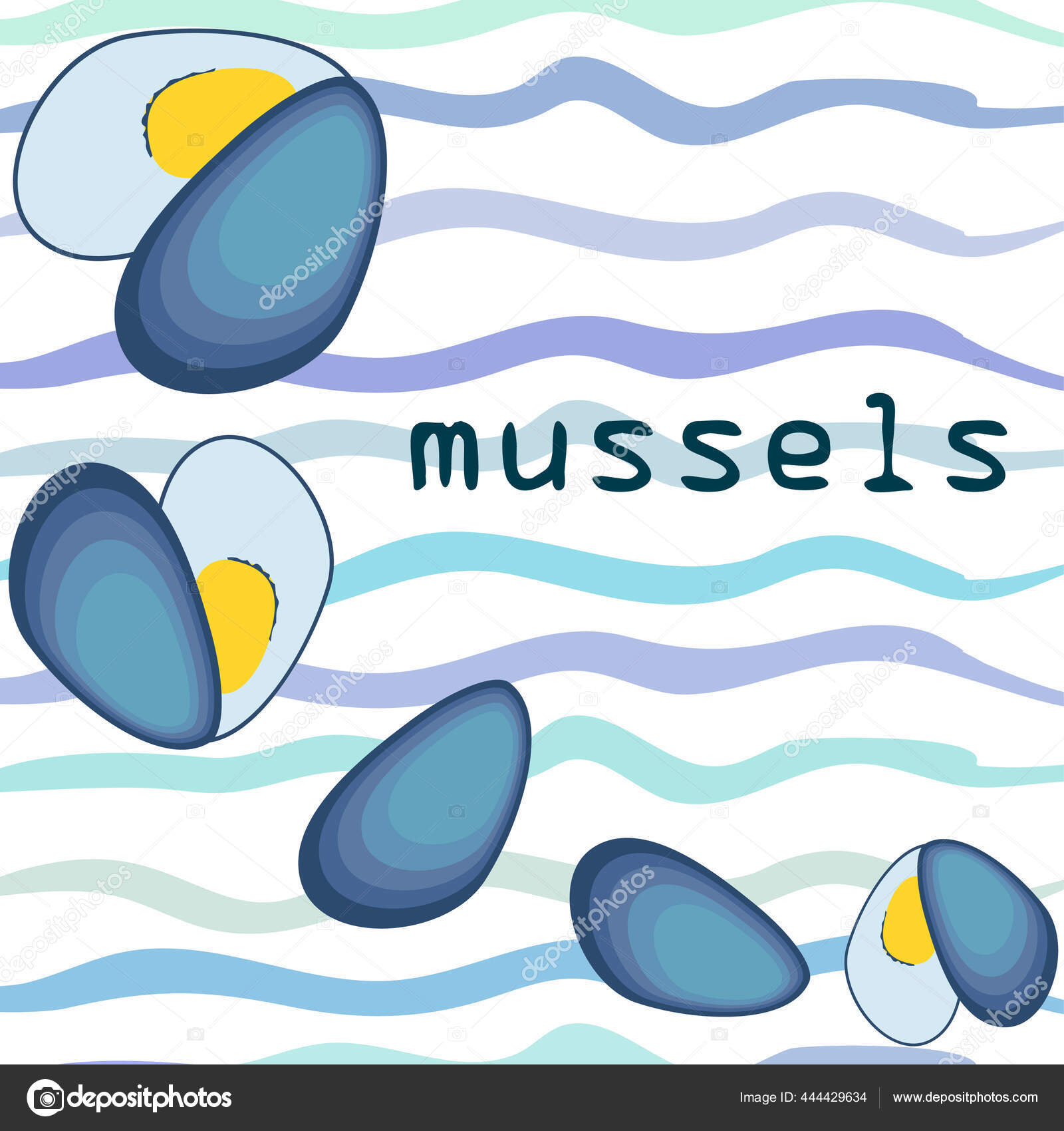 Mussels Fresh Seafood Vector Background Food Restaurant Design Stock