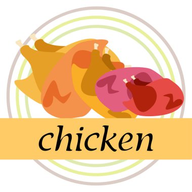 Tavuklar, karikatür, vektör çizimi, yemek arkaplanı.