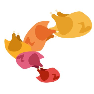 Tavuklar, karikatür, vektör çizimi, yemek arkaplanı.