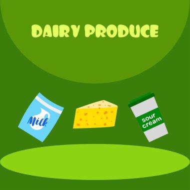 Süt ürünleri ve süt ürünleri ile vektör illüstrasyonu