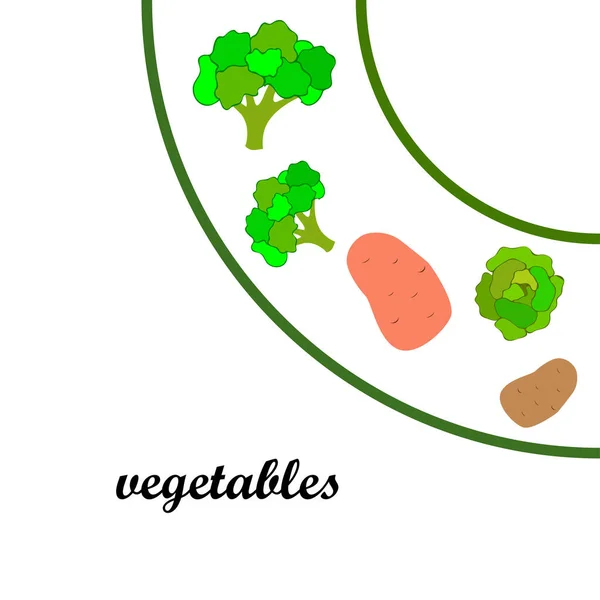 ジャガイモ キャベツ ブロッコリー 新鮮な野菜だ 有機食品のポスター ファーマーズマーケットデザイン ベクトル背景 — ストックベクタ