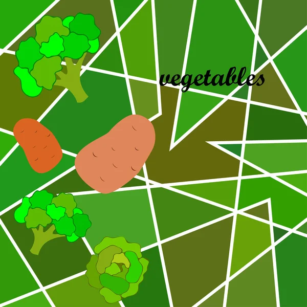 Aardappel Kool Broccoli Verse Groenten Biologisch Voedsel Poster Landbouwmarktordening Vectorachtergrond — Stockvector