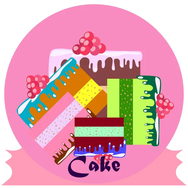 Cake Plakjes Vector Illustratie Achtergrond — Stockvector