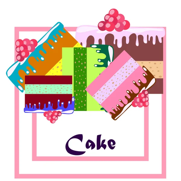 Cake Plakjes Vector Illustratie Achtergrond — Stockvector