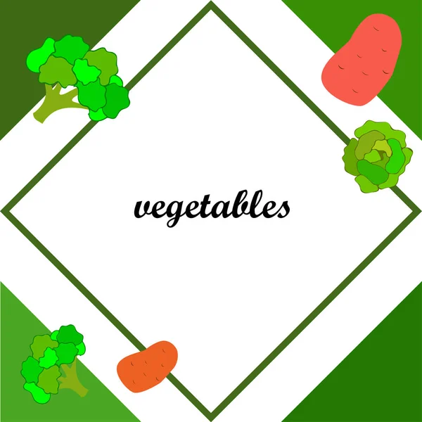 Potato Cabbage Broccoli Fresh Vegetables Organic Food Poster Farmer Market — Stock Vector
