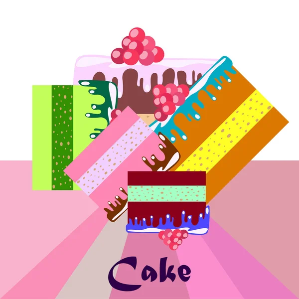 Cake Plakjes Vector Illustratie Achtergrond — Stockvector