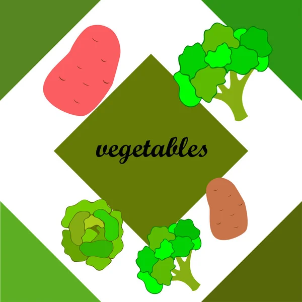 Kartoffeln Kohl Brokkoli Frisches Gemüse Plakat Mit Bio Lebensmitteln Bauernmarkt — Stockvektor