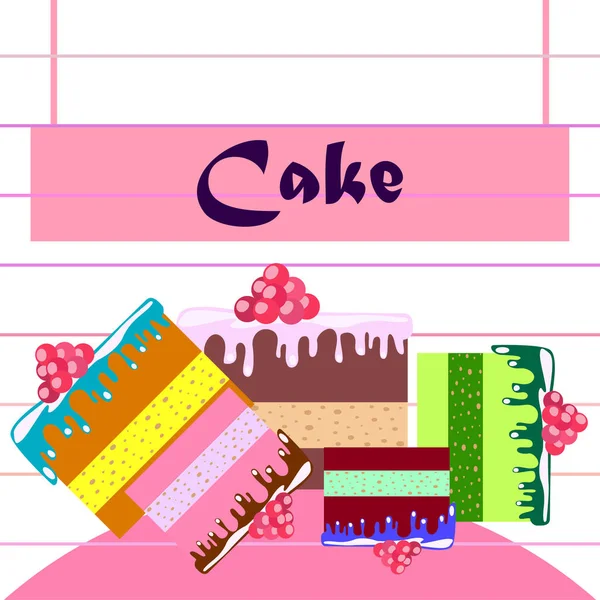 Cake Plakjes Vector Illustratie Achtergrond — Stockvector