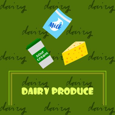 Süt ürünleri ve süt ürünleri ile vektör illüstrasyonu