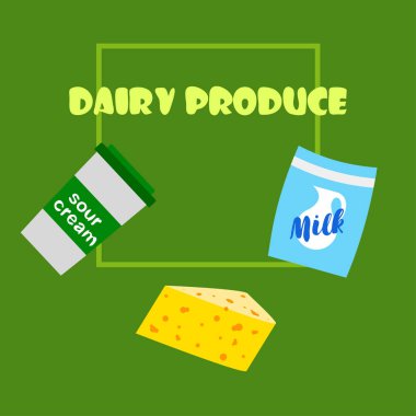 Süt ürünleri ve süt ürünleri ile vektör illüstrasyonu