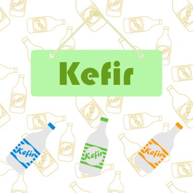 Vektör illüstrasyon, kefir şişeleri arka plan.