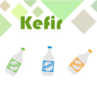 Vektör illüstrasyon, kefir şişeleri arka plan.