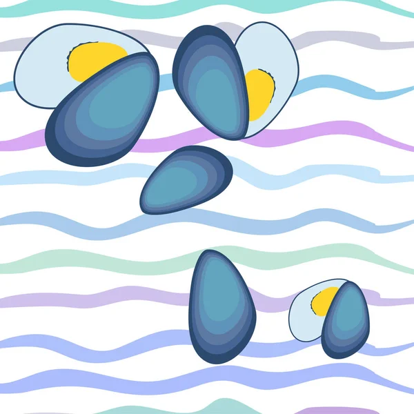 Mosselen Verse Zeevruchten Vector Achtergrond Voedsel Restaurantontwerp — Stockvector