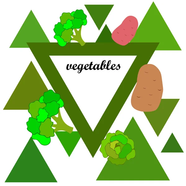 Potatis Kål Broccoli Färska Grönsaker Affisch För Ekologisk Mat Utformning — Stock vektor