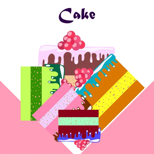 Cake Plakjes Vector Illustratie Achtergrond — Stockvector