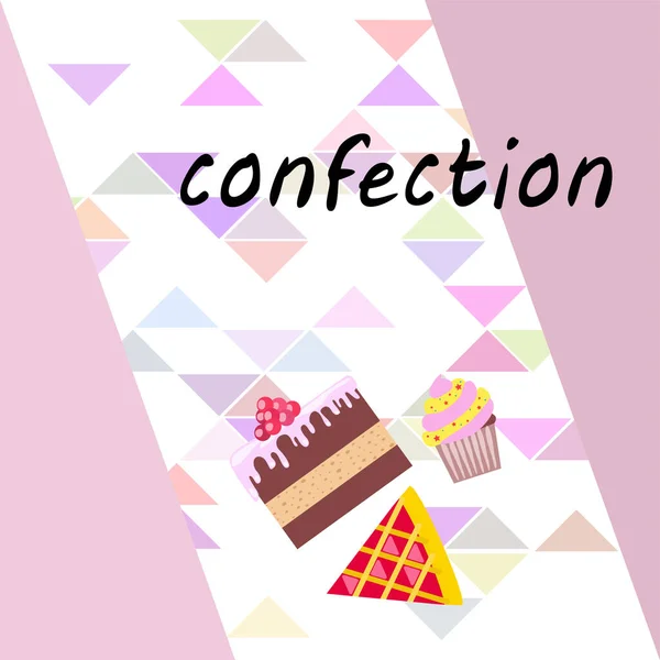 Confectie Illustratie Diverse Desserts Vector Achtergrond — Stockvector