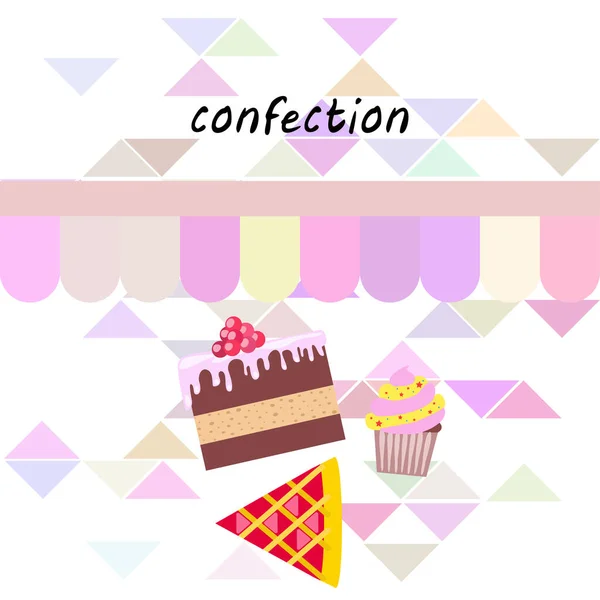 Confectie Illustratie Diverse Desserts Vector Achtergrond — Stockvector