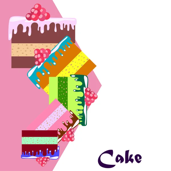 Cake Plakjes Vector Illustratie Achtergrond — Stockvector