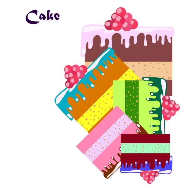 Cake Plakjes Vector Illustratie Achtergrond — Stockvector