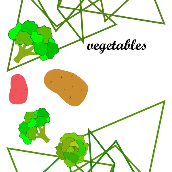 Aardappel Kool Broccoli Verse Groenten Biologisch Voedsel Poster Landbouwmarktordening Vectorachtergrond — Stockvector