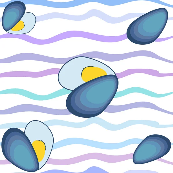 Mosselen Verse Zeevruchten Vector Achtergrond Voedsel Restaurantontwerp — Stockvector