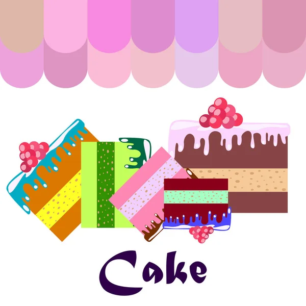 Cake Plakjes Vector Illustratie Achtergrond — Stockvector