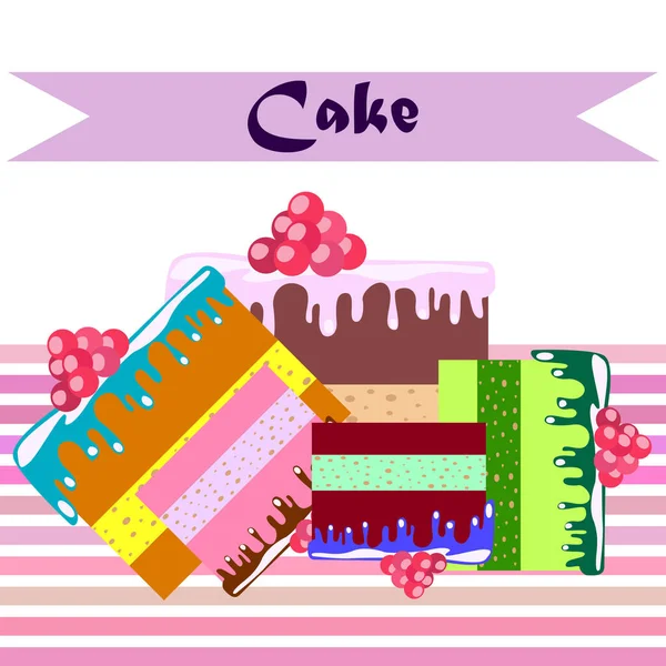 Cake Plakjes Vector Illustratie Achtergrond — Stockvector