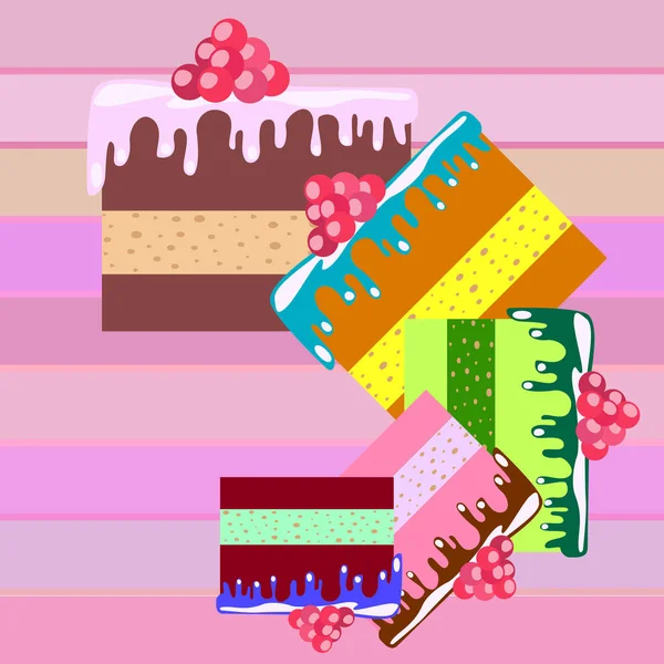 Cake Plakjes Vector Illustratie Achtergrond — Stockvector