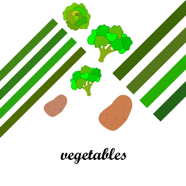 Patata Col Brócoli Con Letras Verduras — Vector de stock