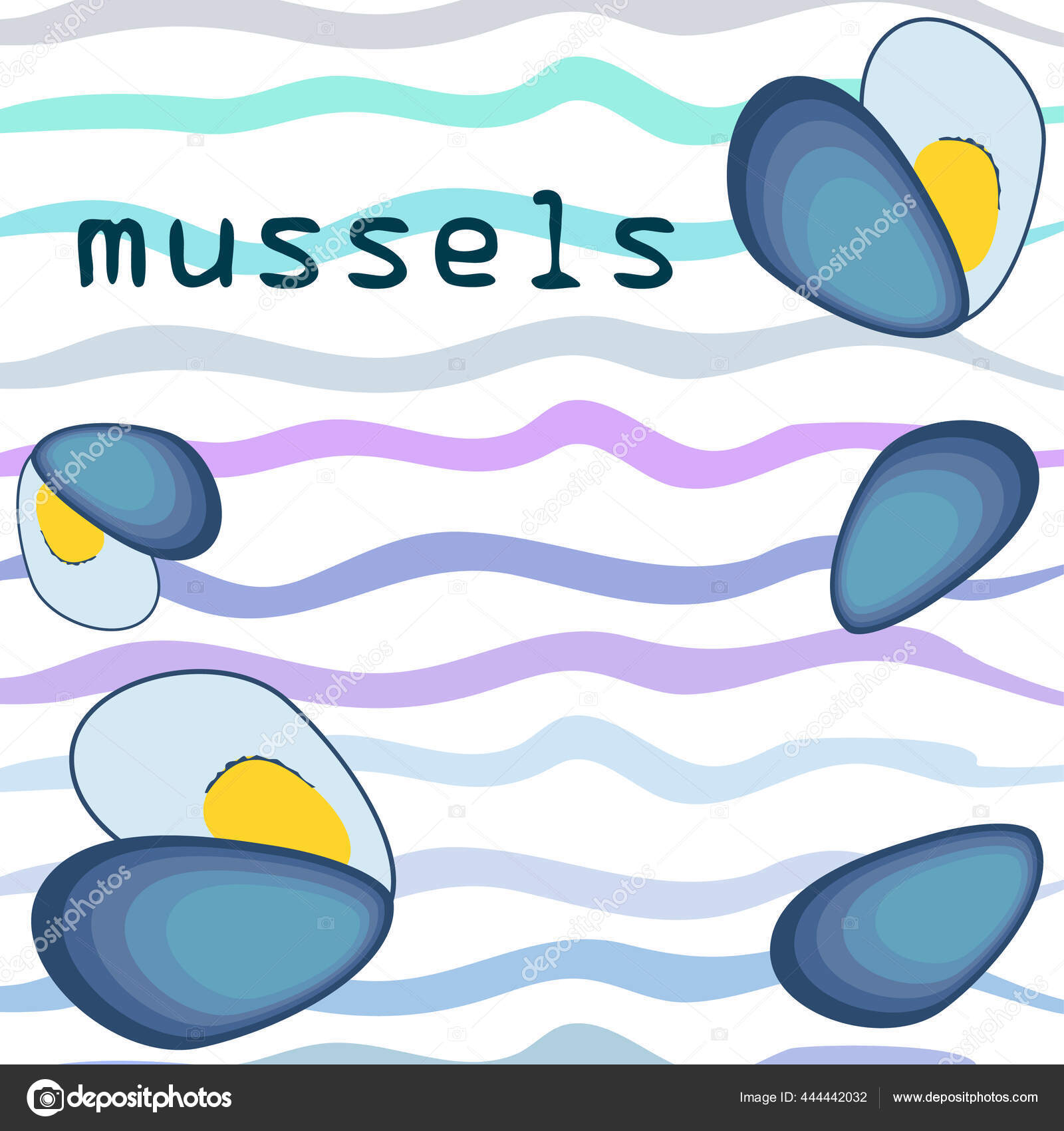 Mussels Fresh Seafood Vector Background Food Restaurant Design Stock