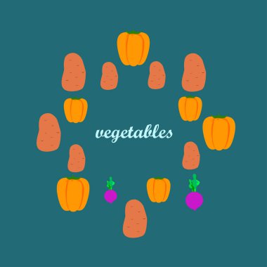 Organik sebze posteri, vektör illüstrasyonu