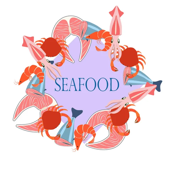 Ψάρια Γαρίδες Καβούρια Καλαμάρια Διάνυσμα Θαλασσινά Σχεδιασμός Τροφίμων Και Εστιατορίων — Διανυσματικό Αρχείο