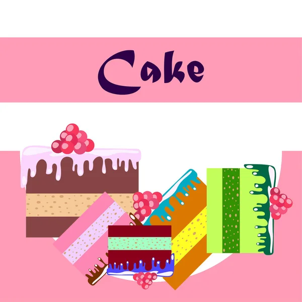 Cake Plakjes Vector Illustratie Achtergrond — Stockvector