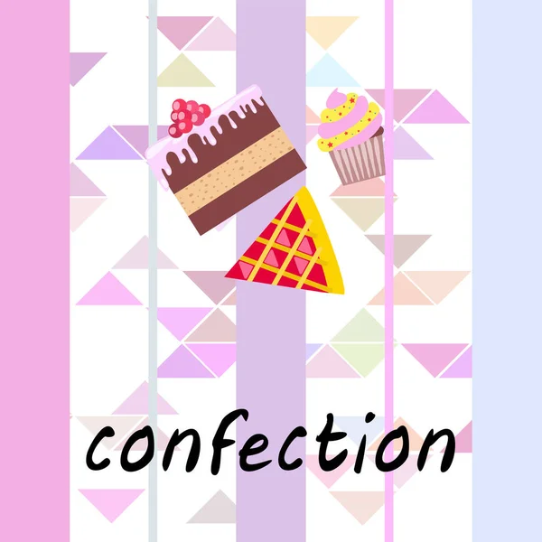 Confectie Illustratie Diverse Desserts Vector Achtergrond — Stockvector