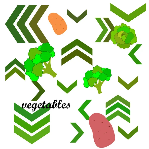Batata Repolho Brócolis Legumes Frescos Cartaz Comida Orgânica Design Mercado — Vetor de Stock