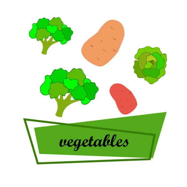 Картопля Капуста Броколі Свіжі Овочі Плакат Органічної Їжі Дизайн Фермерського — стоковий вектор