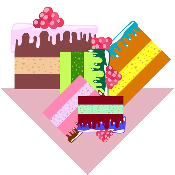 Cake Plakjes Vector Illustratie Achtergrond — Stockvector