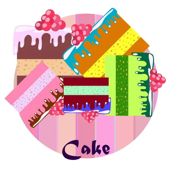 Cake Plakjes Vector Illustratie Achtergrond — Stockvector