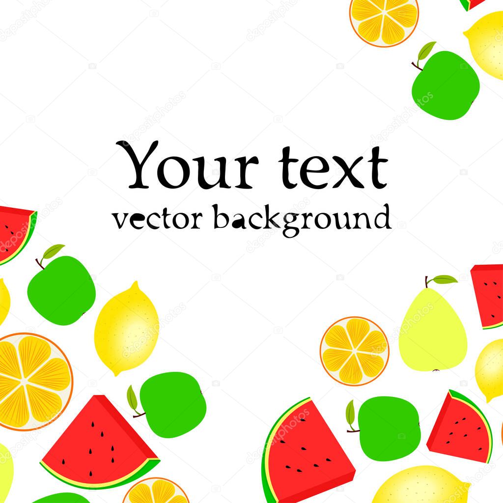 Fruits and berries. Colorful cartoon fruit vector background.