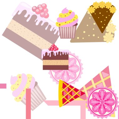 Şekerleme vektörü ayarlandı. Kekler ve kurabiyeler illüstrasyon