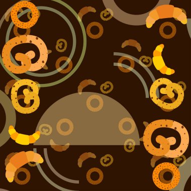 Fırın ekmeği, hamur işi, simit ve kruvasan. Vektör illüstrasyonu