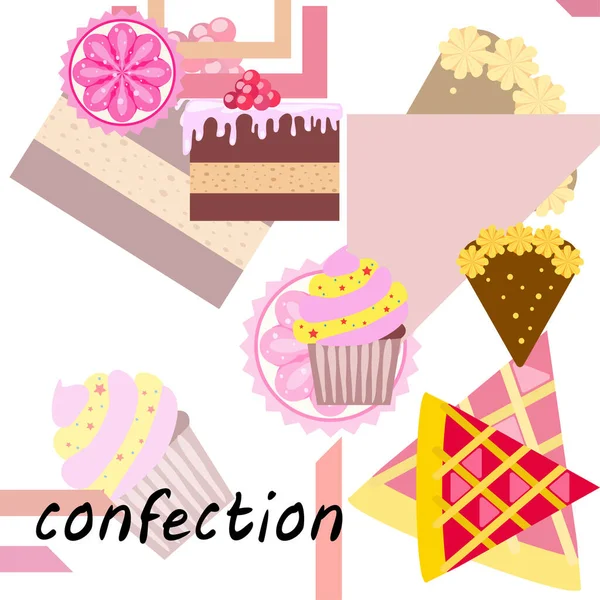 Confection Vector Set Cakes Cookies Illustration — Stock Vector