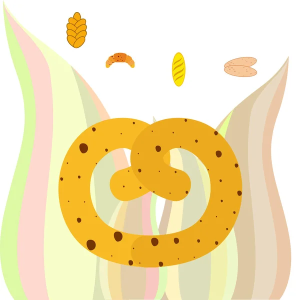 Banner Produtos Padaria Ilustração Vetorial Pão Trigo Pretzel Ciabatta Croissant —  Vetores de Stock