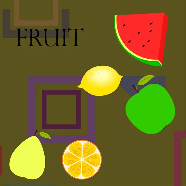 Fruits Baies Icônes Fruits Dessin Animé Colorés Orange Poire Pomme — Image vectorielle