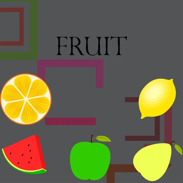 Frutas Bayas Iconos Coloridos Frutas Dibujos Animados Naranja Pera Manzana — Vector de stock