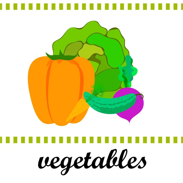 Λάχανο Τεύτλα Καρότο Πιπέρι Αγγούρι Φρέσκα Λαχανικά Αφίσα Βιολογικών Τροφίμων — Διανυσματικό Αρχείο