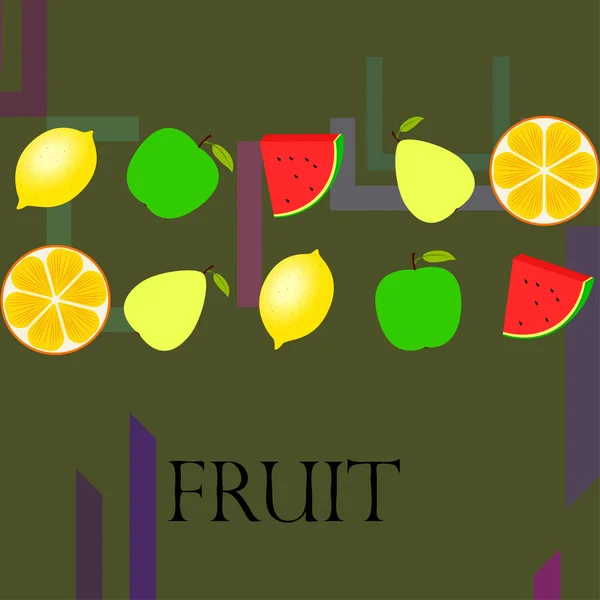 Frutas Bayas Iconos Coloridos Frutas Dibujos Animados Naranja Pera Manzana — Archivo Imágenes Vectoriales