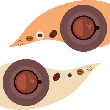 Kahve fincanı, kahve taneleri, kahvaltı konsepti. Restoran için İçecek menüsü, vektör arka plan.