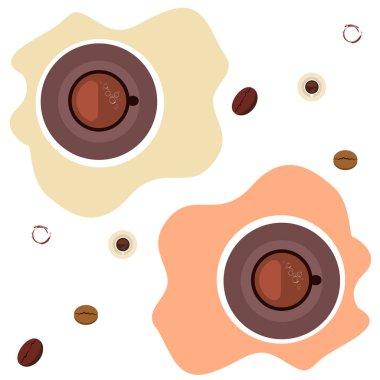 Kahve fincanı, kahve taneleri, kahvaltı konsepti. Restoran için İçecek menüsü, vektör arka plan.